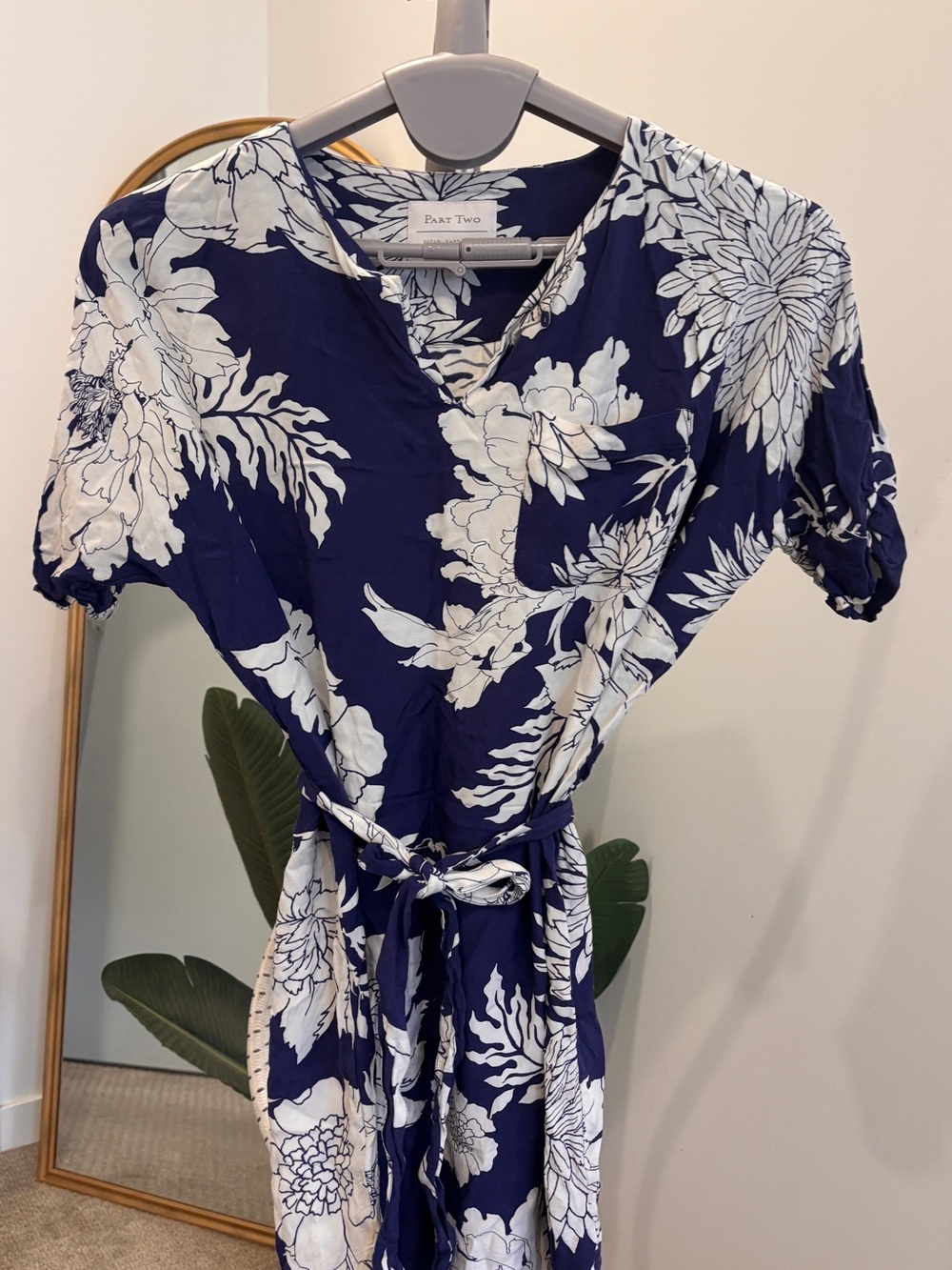 Part Two Navy Floral Wrap Midi Dress with Self Tie